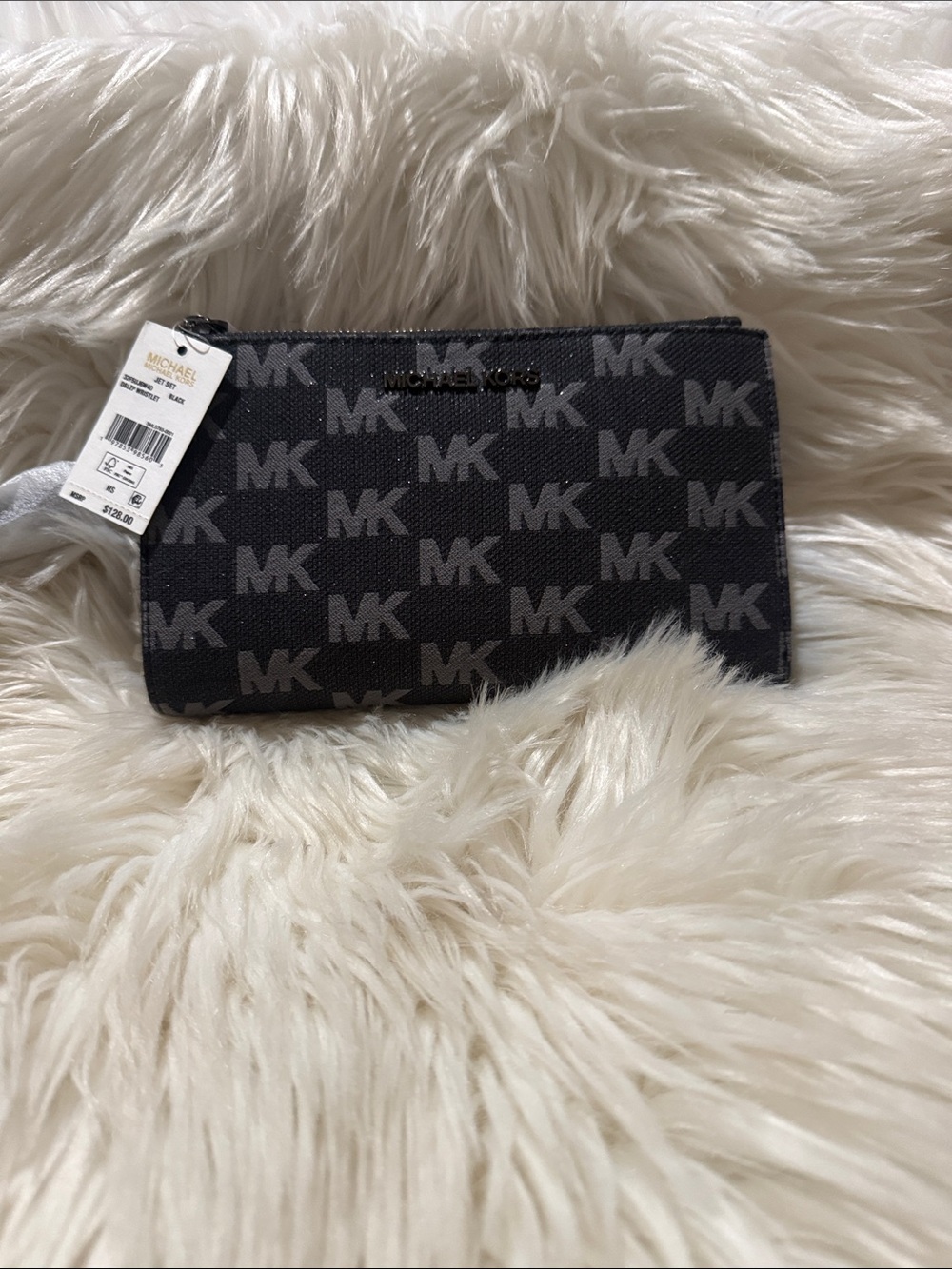 Michael Kors Black MK Logo Zip Card Case with Silver Accent - Picture 4 of 7